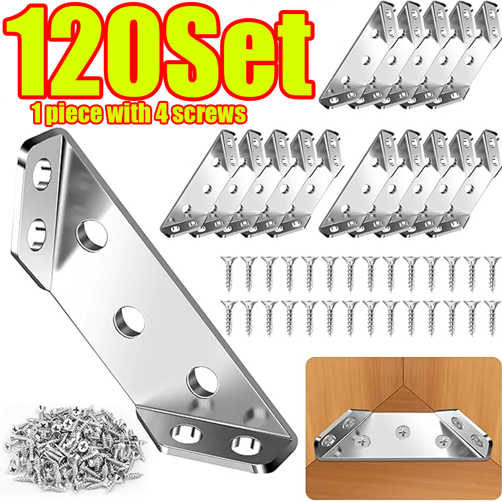 Furniture Hardware Fixing Screws - 1-120Set Furniture Corner Connector Stainless Steel