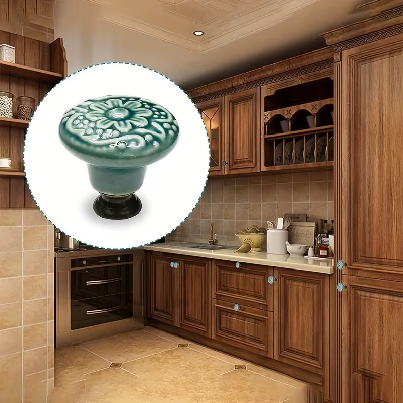 Furniture Hardware Tools - 12pcs Ceramic Cabinet Knobs, Floral Design,