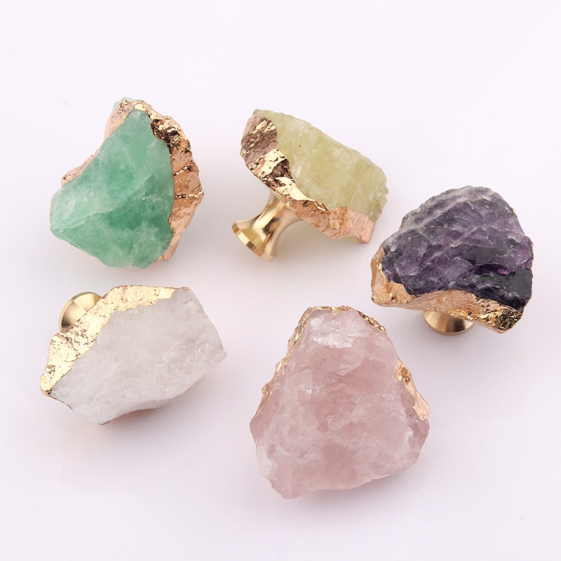 Furniture Hardware Factory - Natural Rough Stone Handle Nordic Brass